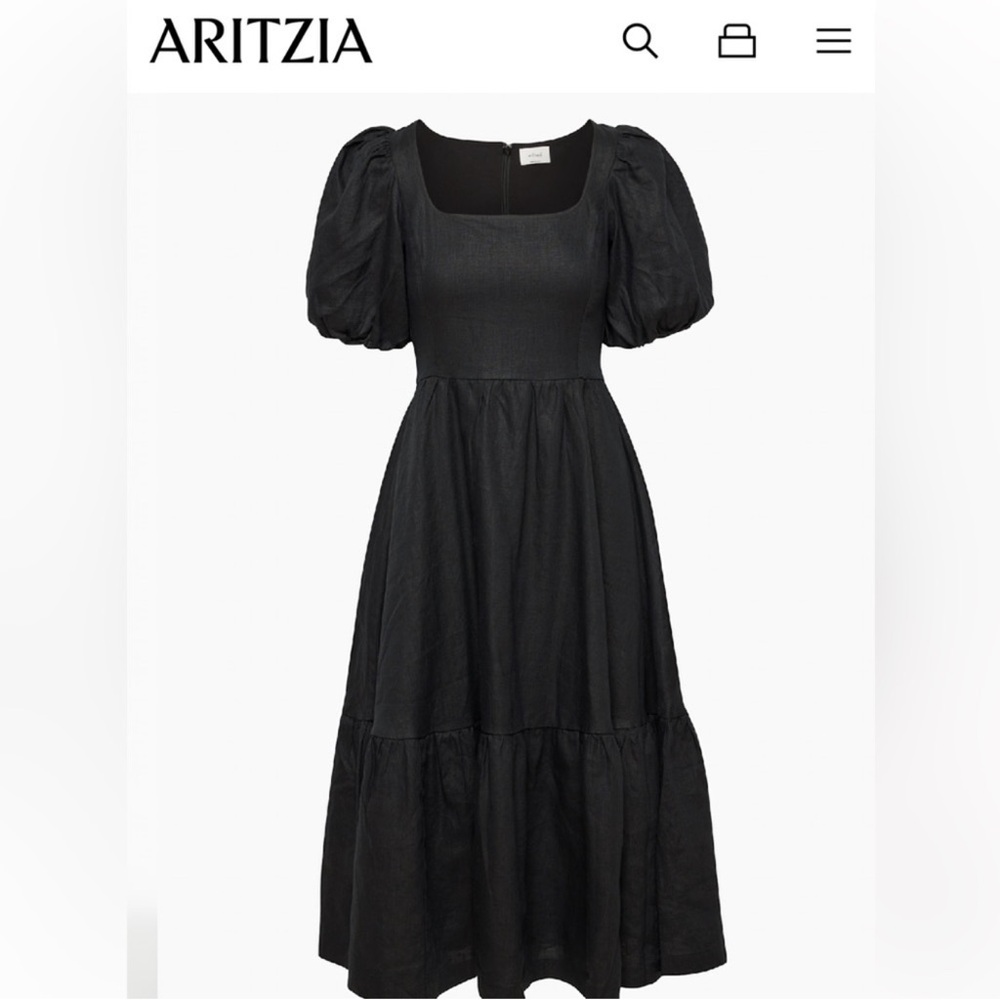 Aritzia Black Puff-Sleeve Square-Neck Midi Dress